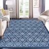 Modern Rugs Floral Print Mat Non-Slip Boho Low Pile Non-Shedding Carpet, 9' x 12' Blue - 2 of 4