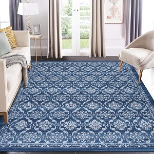 Modern Rugs Floral Print Mat Non-Slip Boho Low Pile Non-Shedding Carpet, 5' x 7' Blue - 1 of 4