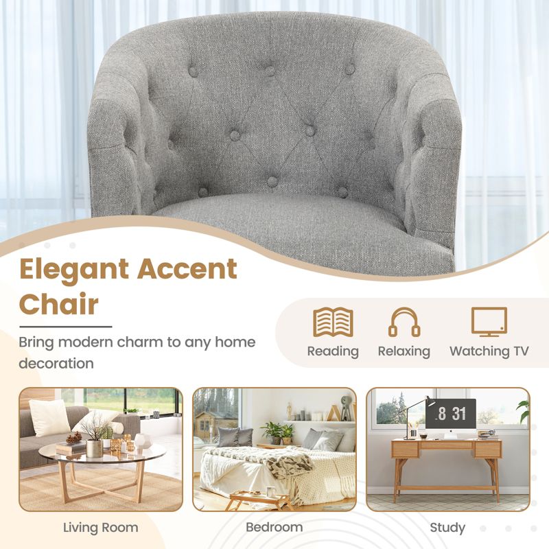 Costway Upholstered Accent Chair Comfy Club Armchair Single Sofa with Rubber Wood Legs, 5 of 9