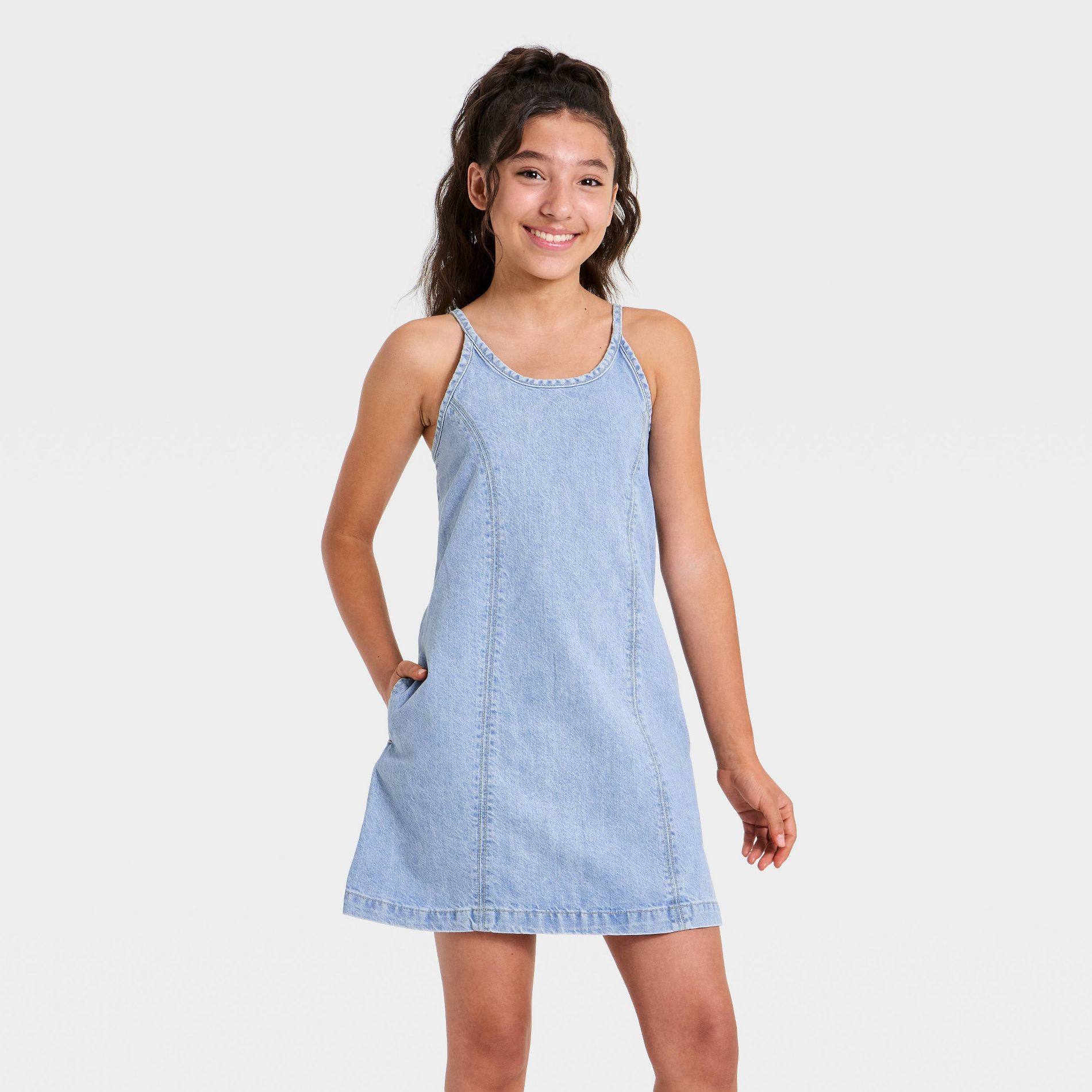 Girls' Denim Shift Dress - art class Light Wash
