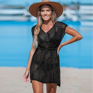 Women's Crochet Drawstring & Cut-Out Cover-Up Dress - Cupshe - 1 of 4