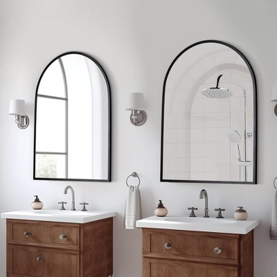 Lirago 24" x 31" 2PC Arched Hanging Bathroom Mirror with Black Scratch-Resistant Aluminum Alloy Frame