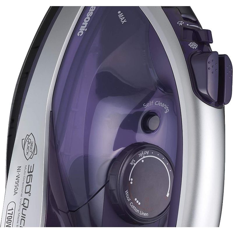 Panasonic Dry and Steam Iron with Alumite Soleplate, Temperature Dial and Safety Auto Shut Off – 1700 Watt Multi Directional Iron – NI-W950A, Purple, 5 of 8