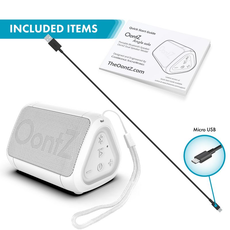 OontZ Solo Bluetooth Speaker, IPX5 Water Resistant, 5 Watts, 100' Wireless Range, White, 3 of 8