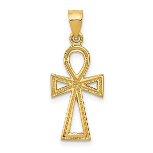 Black Bow Jewelry 14k Yellow or Rose Gold Small Ankh Cross Pendant, 10 x 26mm - 1 of 4