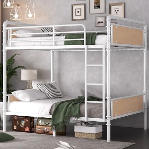 TIRAMISUBEST Twin XL over Twin XL Metal Bunk Bed - Industrial Style Detachable Bunk Beds with Safety Rails - White - 1 of 4
