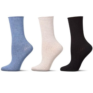 Memoi 3 Pair Women's Silky-Soft Roll-Top Crew Socks - 1 of 4
