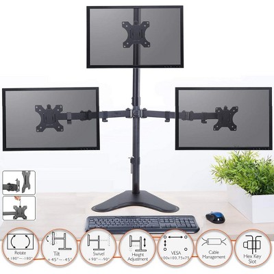 Black Adjustable Triple Monitor Desk Stand with VESA Mounts