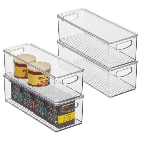 mDesign Ligne Plastic Kitchen Food Storage Bin with Handles and Lid, 4 Pack  - 10.67 x 6.16 x 3.2, Clear/Clear