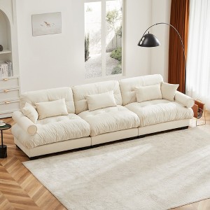 TiramisuBest Extra Large 3 Seat Modern Velvet Sofa, Oversize Sofa with Waist Pillows and Throw Pillows - 1 of 4
