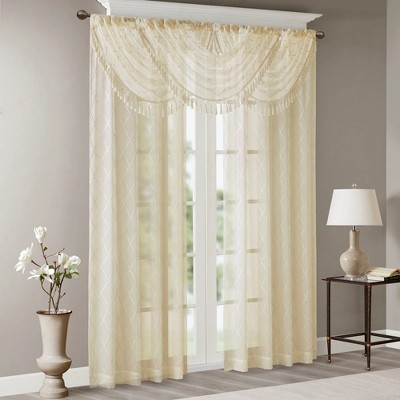 Dsvimoy Curtain Panel Diamond Sheer Embroidered Waterfall Valance for Living Room, Off-White, 1.48"*9.84"*7.09"