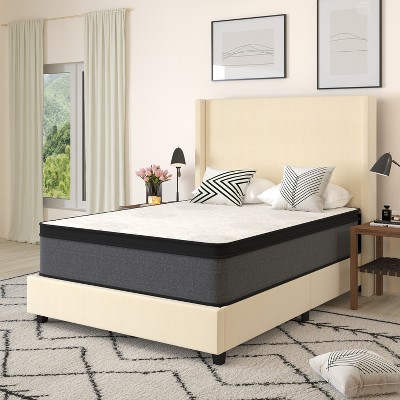 Merrick Lane Full Size 13" Euro Top Mattress in a Box with Hybrid Pocket Spring and Foam Design for Supportive Pressure Relief