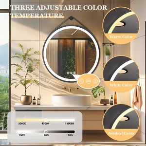 24/28/32in LED Black Frame Round Bathroom Mirror with Light Vanity Mirror Anti-Fog Dimmable,Wall Decor Mirror - 1 of 4
