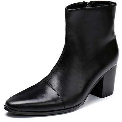 Santimon Men's Black Patent Chelsea Boots - Mid Calf Dress Boots with Side Zipper Black