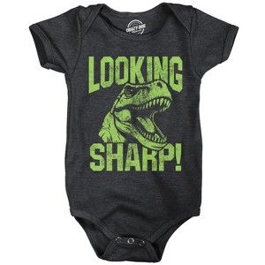 Looking Sharp Baby Bodysuit Funny Sarcastic T Rex Graphic Novelty Jumper For Infants - Crazy Dog Baby Bodysuit With Dinosaur Sayings Black Newborn - 1 of 4