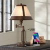 Franklin Iron Works Samuel Industrial Desk Lamp 21 1/4" High Bronze Swing Arm with USB Charging Port Natural Mica Shade for Bedroom Living Room House - image 2 of 4