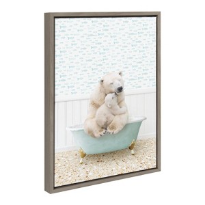 Kate & Laurel All Things Decor 18"x24" Sylvie Mother and Baby Polar Bear in Little Fish Bath Wall Art by Amy Peterson Art Studio Gray - 1 of 4