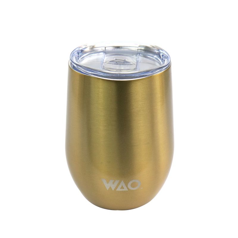 WAO 12 Ounce Thermal Wine Tumbler with Lid in Gold, 1 of 8