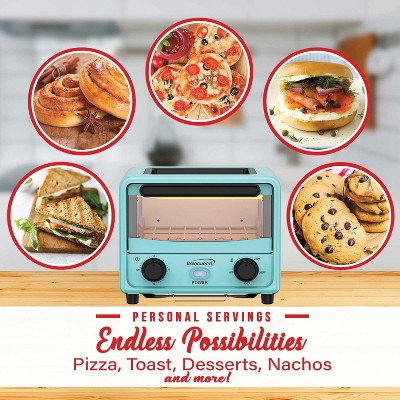 Blue Stainless Steel Mini Toaster Oven with Adjustable Timer