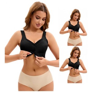 INSPIRE CHIC 3 Pcs Women's Lace Front Closure Full Coverage Workout Wirefree Breathable Soft Bras - 1 of 4