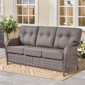 Gymojoy Outdoor Patio Couch PE Wicker 3-Seat Rattan Sofa - 1 of 4