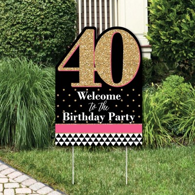 Big Dot of Happiness Chic 40th Birthday - Pink, Black and Gold - Party Decorations - Birthday Party Welcome Yard Sign