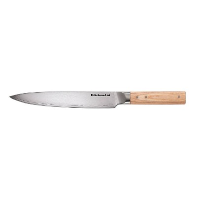 KitchenAid Premium Damascus Slicer: 8" Forged Stainless Steel Blade, Natural Wood Handle, Hand Wash, Lifetime Warranty