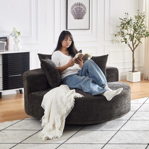 55''W Chenille Swivel Chair with Pillow, Modern Fluffy Single Sofa Chair with 360° Rotation for Living Room, Bedroom or Lounge - ModernLuxe - 1 of 4