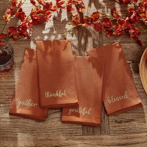 Elrene Harvest Sentiment Embroidered Napkins, Set of 4 - 17" x 17" - Elrene Home Fashions - 1 of 4
