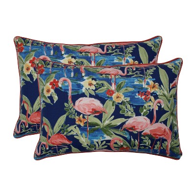Flamingo 2pc Rectangular Outdoor Throw Pillow Set Blue - Pillow Perfect