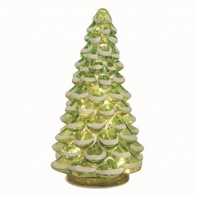 Transpac Glass Green Christmas Light Up Snowy Tree