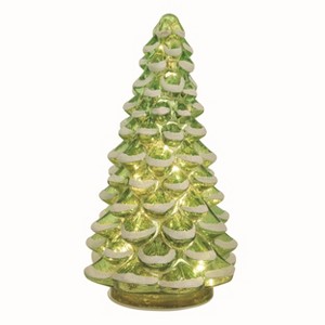 Transpac Glass 10 in. Green Christmas Light Up Snowy Tree - 1 of 2
