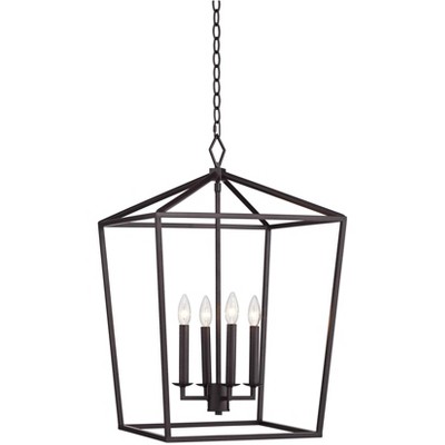 Franklin Iron Works Bronze Foyer Pendant Chandelier 18" Wide Open Framework 4-Light Fixture for Dining Room House Kitchen Bedroom