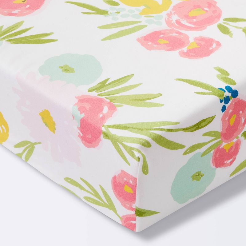 Fitted Crib Sheet Floral - Cloud Island&#8482; Pink, 1 of 9
