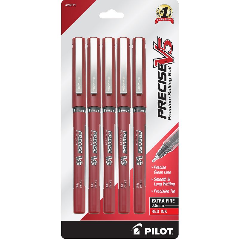 Pilot Precise V5 Rollerball Pens Extra Fine Point Red Ink 5 Pack (26012) 379739, 1 of 5