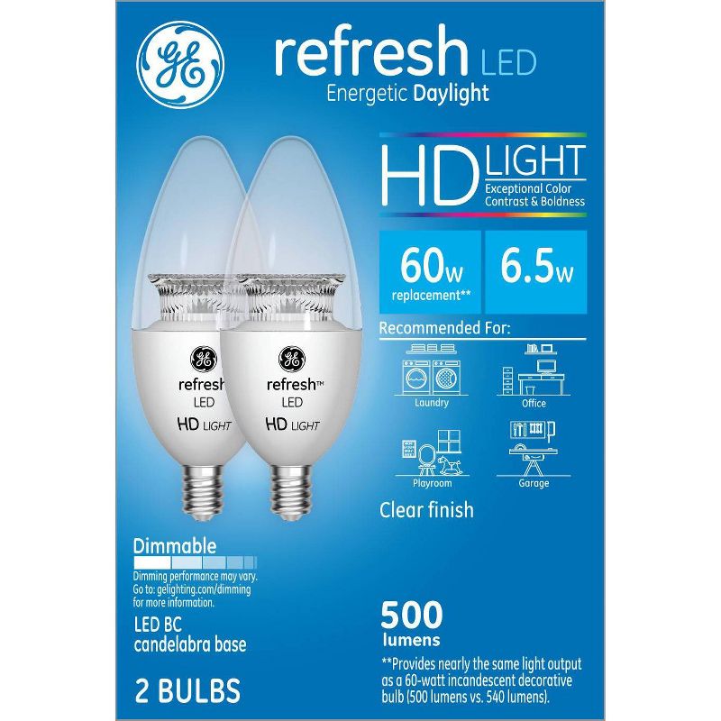 GE 2pk 5.5W 60W Equivalent Refresh LED HD Light Bulbs Daylight Clear, 1 of 6