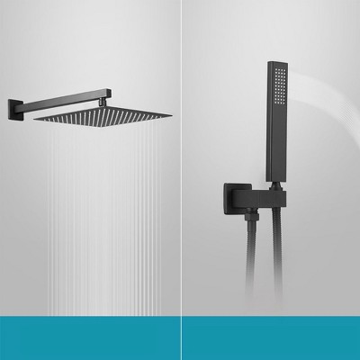 Matte Black 12-Inch Stainless Steel Rain Shower System with Handheld