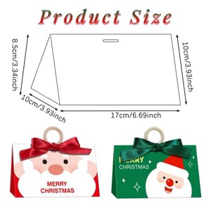Merry Christmas Candy Box w/ Ribbon & Wooden Ring, Santa Claus Pattern Cookie Goodie Box, Cartoon Paper Treat Box for Holiday Gift Wrapping, Set of 10 - 1 of 4