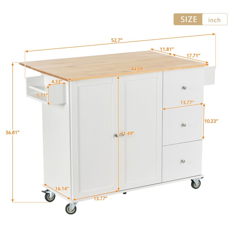 52.7 In. W Mobile Kitchen Island with Drop Leaf Wood Top, Spice Rack and Locking Wheels-ModernLuxe, 4 of 15