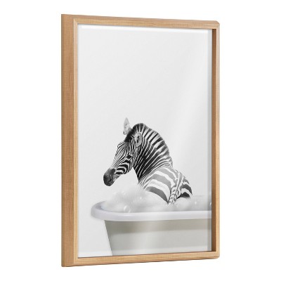 18" x 24" Blake Bathroom Bubble Bath Zebra by The Creative Bunch Studio Framed Printed Glass Natural - Kate & Laurel All Things Decor