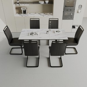 7-Piece Extendable Dining Set with Rectangle Kitchen Table and 6 C-shaped Tube Armless Chairs - 1 of 4