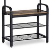 VASAGLE Vintage Style Coat Rack Industrial Home Entryway Accent Furniture with 9 Adjustable Hooks and Bench Seat with Shoe Storage Shelves, Black - 4 of 4