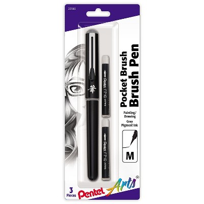Pentel Arts Refillable Pocket Brush Pen Gray (PTAGFKP3BPN)