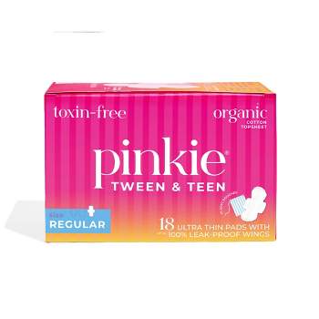 Pinkie Tween & Teen Ultra-Thin Organic Topsheet Pads with Wings - Size Regular - 18ct