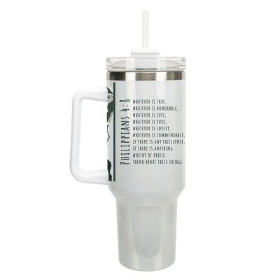 Elanze Designs Whatever Is True Honorable Just Pure 40 oz. Stainless Steel, Large Water Bottle Coffee Mug, Spill & Leak Resistant, Thermal Travel