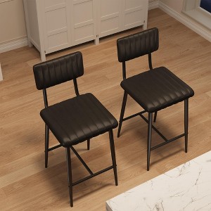 Bar Stools Set of 2, Upholstered Counter Height Bar Stools w/Backrest and Footrest, Tall Bar Chairs w/Thick Cushion & Thickened - 1 of 4