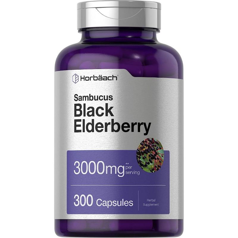 Horbaach Sambucus Black Elderberry 3000mg | 300 Capsules, 1 of 3