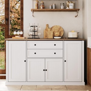 58" Sideboard Buffet Cabinet, Wood Coffee Bar Cabinet with 2 Drawers, Modern Media Console Table, Kitchen Pantry Cabinet for Living Room - 1 of 4