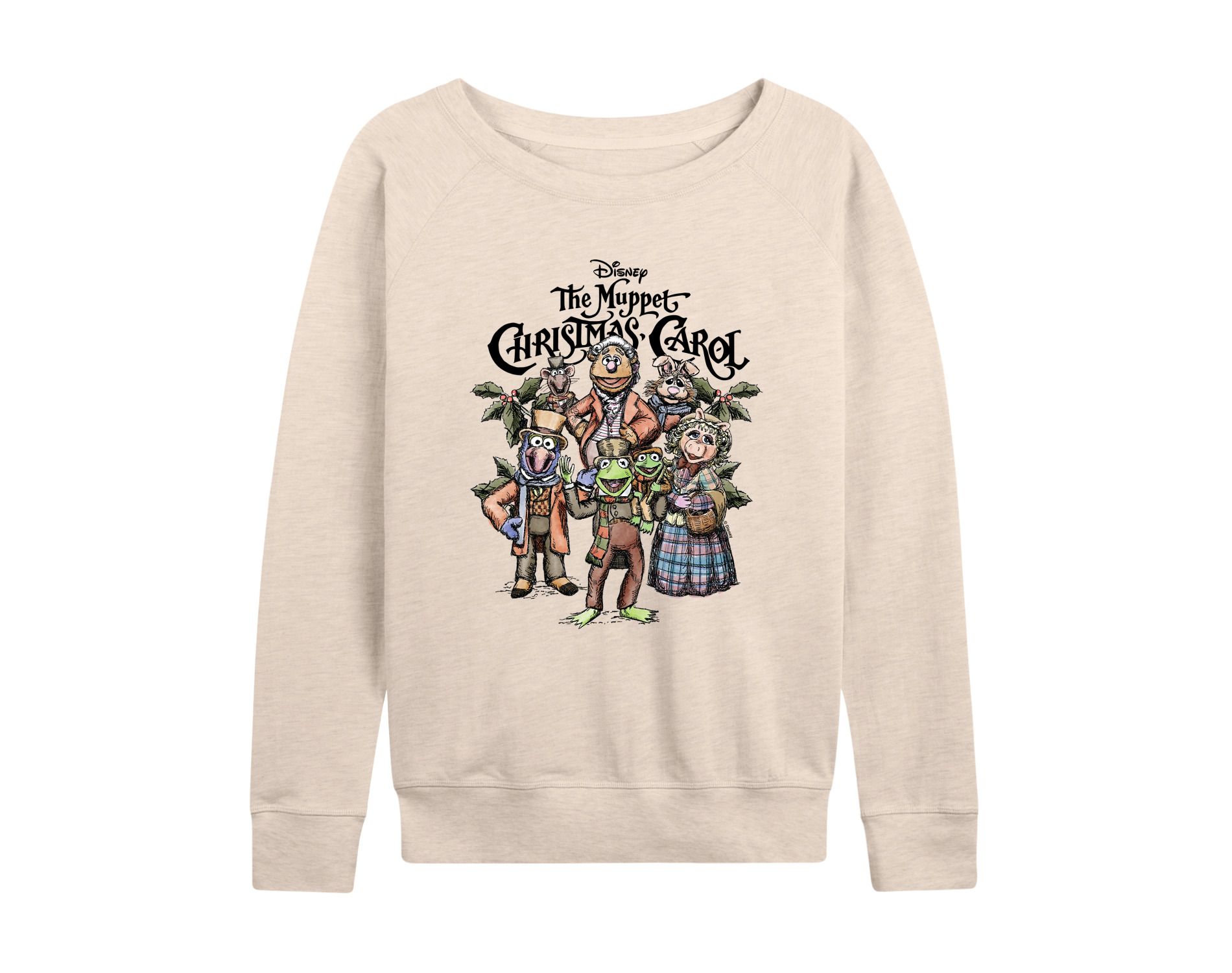 Women's - The Muppets - Muppets Carol Collage Lightweight French Terry Wide Neck Long Sleeve Graphic Shirt