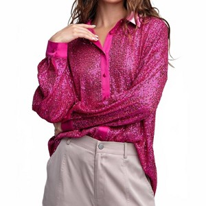 Women's Glitter Button Down Shirt - ee:some - 1 of 3